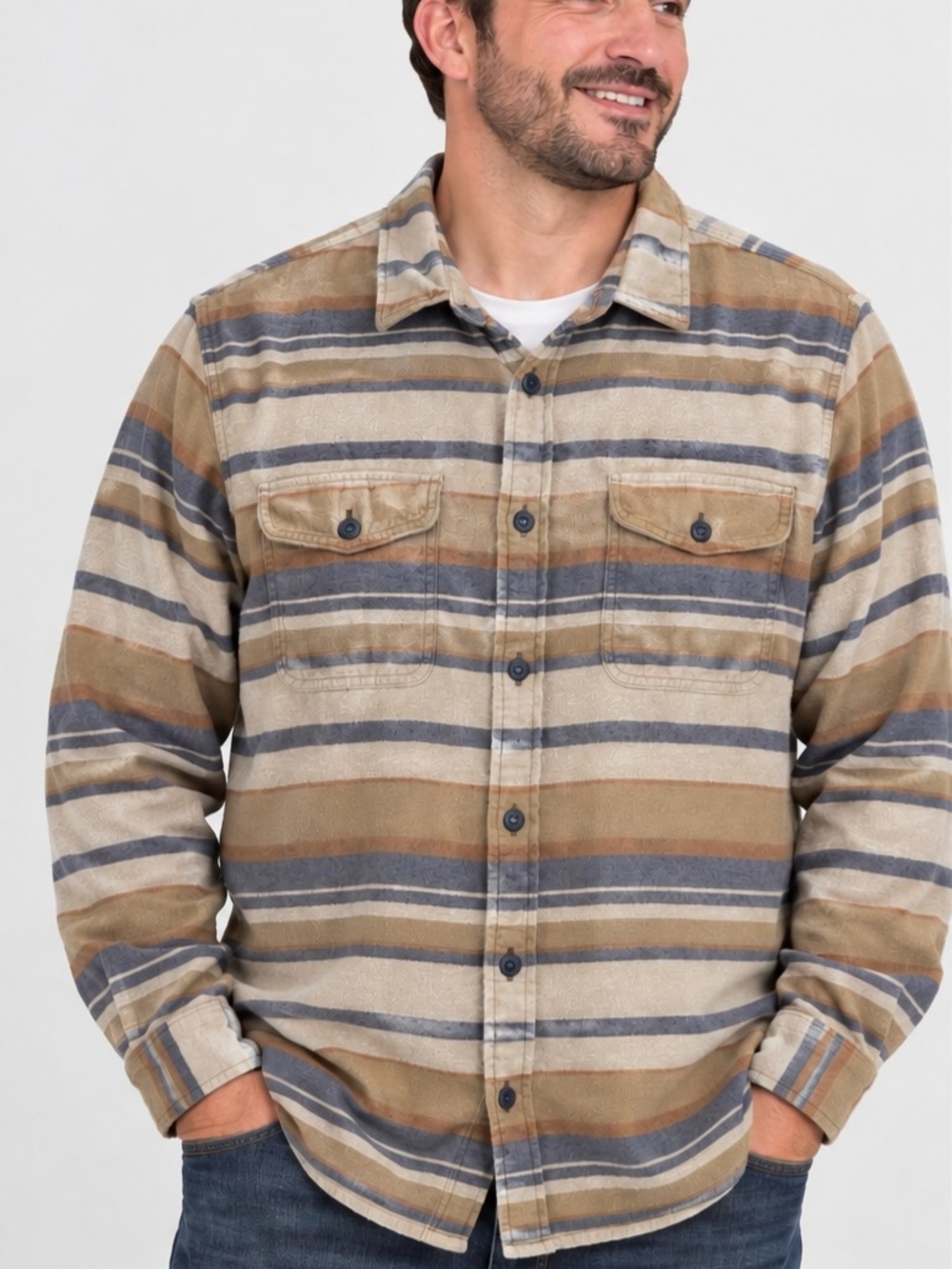 American Eagle Men’s XXL Striped Flannel Shirt Brown Blue 100% Cotton Button Up